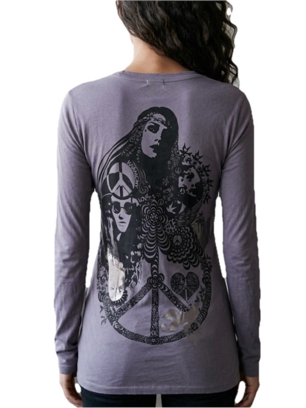 Lauren Moshi Peace Love Harmony Women’s Charcoal Grey Longsleeve Size Small